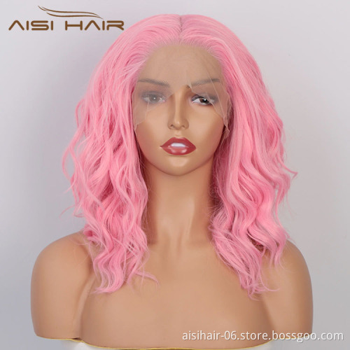 Aisi Hair Wholesale Medium Long Body Wavy Pink Wig Long Wavy Swiss Lace Wig Synthetic Lace Frontal Hair Wigs For Black Women